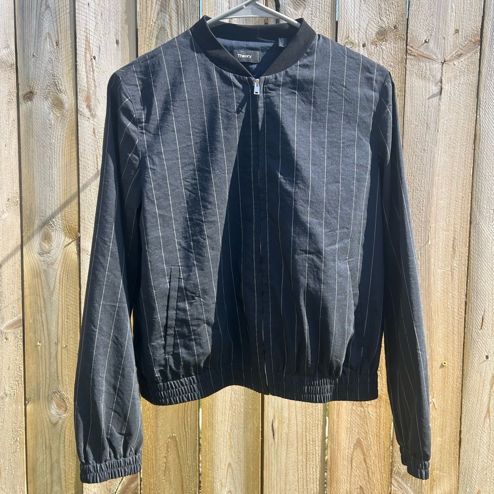 Theory Navy Pinstripe Bomber Jacket Size S
